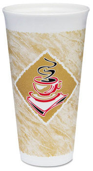 Dart® Café G® Foam Hot/Cold Cups,  20 oz., Café G Design, White/Brown with Red Accents