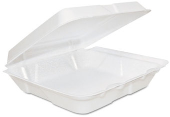 Dart® Foam Hinged Lid Containers,  8 x 8 x 2 1/4, White, 200/Carton