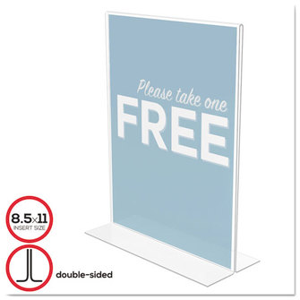 deflecto® Stand-Up Double-Sided Sign Holder,  Plastic, 8 1/2 x 11, Clear