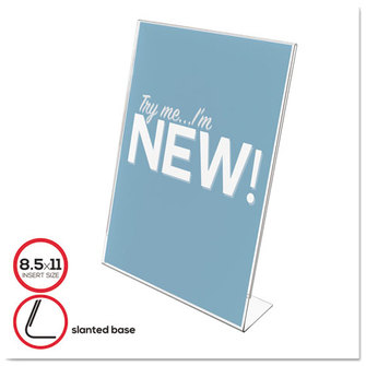 deflecto® Slanted Desktop Sign Holder,  Plastic, 8 1/2 x 11, Clear