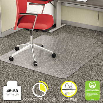deflecto® EconoMat® Occasional Use Chair Mat for Commercial Low Pile Carpeting,  45 x 53 w/Lip, Clear
