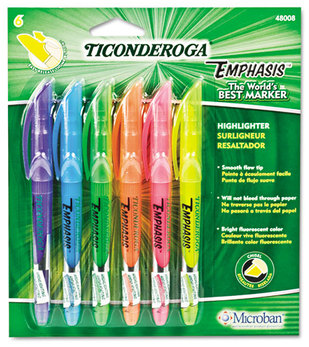 Ticonderoga® Emphasis™ Pocket Style Highlighters,  Chisel Tip, 6/Set