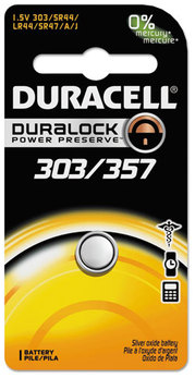 Duracell® Button Cell Battery,  303/357, 1.5V, 6/BX