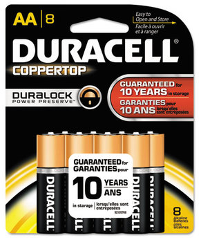 Duracell® CopperTop® Alkaline Batteries with Duralock Power Preserve™ Technology,  AA, 8/Pk