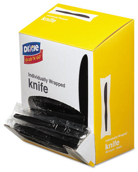 Dixie® Grab’N Go® Wrapped Cutlery,  Knives, Black, 90/Box