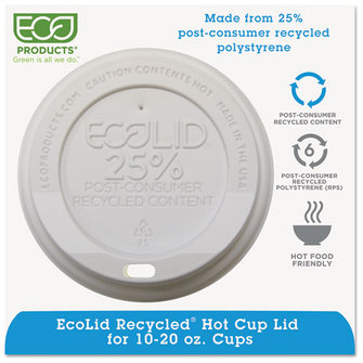 Eco-Products® EcoLid® 25% Recycled Content,  White, F/10-20oz, 100/PK, 10 PK/CT