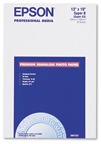 Epson® Premium Photo Paper,  68 lbs., Semi-Gloss, 13 x 19, 20 Sheets/Pack