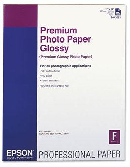 Epson® Premium Photo Paper,  68 lbs., High-Gloss, 17 x 22, 25 Sheets/Pack