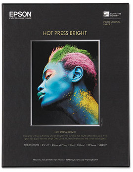 Epson® Hot Press Bright Fine Art Paper,  8-1/2 x 11, Bright White, 25 Sheets