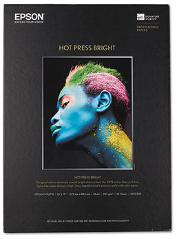 Epson® Hot Press Bright Fine Art Paper,  13 x 19, Bright White, 25 Sheets