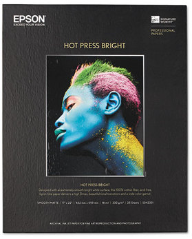 Epson® Hot Press Bright Fine Art Paper,  17 x 22, Bright White, 25 Sheets