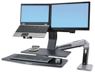 Ergotron® WorkFit-A Sit-Stand Workstation with Worksurface+, Dual LCD Monitors, Aluminum/Black