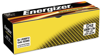 Energizer® Industrial® Alkaline Batteries,  D, 12 Batteries/Box