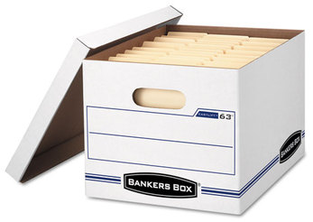 Bankers Box® EASYLIFT™ Basic-Duty Strength Storage Boxes Letter Files, 12.75" x 13.25" 10.5", White/Blue, 12/Carton