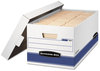 A Picture of product FEL-0070205 Bankers Box® STOR/FILE™ Medium-Duty Storage Boxes Legal Files, 15.88" x 25.38" 10.25", White/Blue, 4/Carton