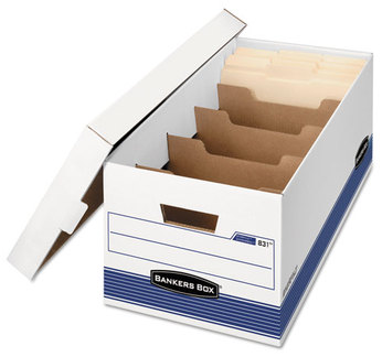 Bankers Box® STOR/FILE™ Medium-Duty Storage Boxes with Dividers, Letter Files, 12.88" x 25.38" 10.25", White/Blue, 12/Carton