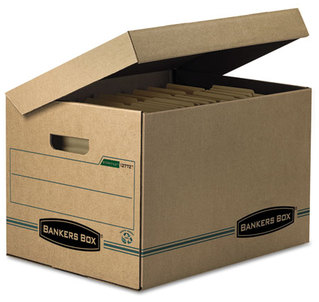 Bankers Box® SYSTEMATIC® Basic-Duty Attached Lid Storage Boxes Letter/Legal Files, Kraft/Green, 12/Carton