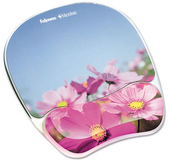 Fellowes® Photo Gel Supports with Microban® Protection Mouse Pad Wrist Rest 9.25 x 7.87, Pink Flowers Design