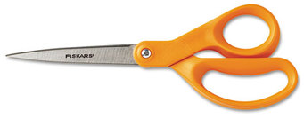 Fiskars® Home and Office Scissors,  8" Length, Stainless Steel, Straight, Orange Handle