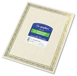 Geographics® Award Certificates,  8-1/2 x 11, Gold Serpentine Border, 12/Pack