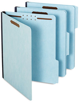 Pendaflex® Earthwise® Heavy-Duty Pressboard Folders with Fasteners,  1/3 Cut Tab, Letter, Light Blue, 25/Box