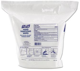 PURELL® Hand Sanitizing Wipes Refill for PURELL® High Capacity Wipes Dispensers. 6" x 8" Wipe, 1,200 Wipes/Refill, 2 Refills/Case.