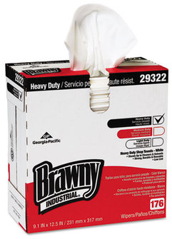 Brawny Industrial® Heavy Weight HEF Disposable Shop Towels,  9x12.5, White, 176/Box, 10 Box/Crtn