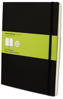 Moleskine® Classic Softcover Notebook,  Plain, 10 x 7 1/2, Black Cover, 192 Sheets