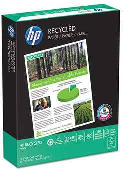 HP Recycled Paper,  92 Brightness, 20lb, 8-1/2 x 11, White, 5000 Shts/Ctn