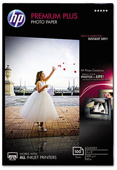 HP Premium Plus Photo Paper,  80 lbs., Glossy, 4 x 6, 100 Sheets/Pack