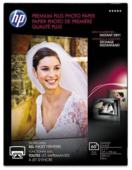 HP Premium Plus Photo Paper,  80 lbs., Glossy, 5 x 7, 60 Sheets/Pack