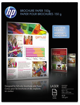 HP Color Laser Glossy Brochure Paper,  97 Brightness, 40lb, 8-1/2 x 11, White, 150 Shts/Pk