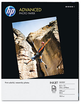 HP Advanced Photo Paper,  56 lbs., Glossy, 8-1/2 x 11, 50 Sheets/Pack