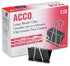 ACCO Binder Clips Large, Black/Silver, Dozen