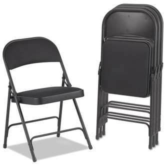 Alera® Steel Folding Chair with Two-Brace Support,  Fabric Back/Seat, Graphite, 4/Carton