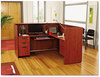 A Picture of product ALE-VA327236MC Alera® Valencia™ Series Reception Desk with Transaction Counter 71" x 35.5" 29.5" to 42.5", Medium Cherry