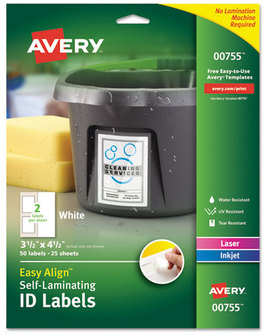 Avery® Self-Laminating ID Labels Inkjet/Laser Printers, 3.5 x 4.5, White, 2/Sheet, 25 Sheets/Pack