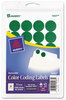 A Picture of product AVE-05463 Avery® Printable Self-Adhesive Removable Color-Coding Labels 0.75" dia, Green, 24/Sheet, 42 Sheets/Pack, (5463)