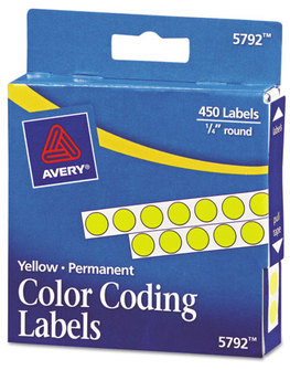Avery® Handwrite-Only Permanent Self-Adhesive Round Color-Coding Labels in Dispensers 0.25" dia, Yellow, 450/Roll, (5792)