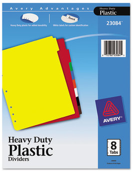 Avery® Heavy-Duty Plastic Dividers with Multicolor Tabs and White Labels , 8-Tab, 11 x 8.5, Assorted, 1 Set