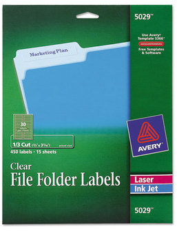 Avery® Clear Permanent File Folder Labels with Sure Feed® Technology 0.66 x 3.44, 30/Sheet, 15 Sheets/Pack