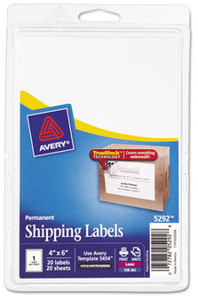 Avery® 4 x 6 Shipping Labels with TrueBlock® Technology Inkjet/Laser Printers, White, 20/Pack