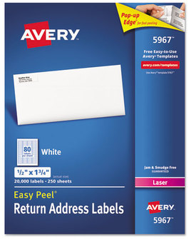 Avery® White Address Labels with Sure Feed® Technology for Laser Printers w/ 0.5 x 1.75, 80/Sheet, 250 Sheets/Box