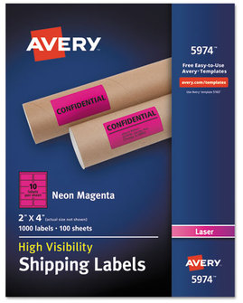 Avery® High-Visibility ID Labels Permanent Laser 2 x 4, Neon Magenta, 1000/Box
