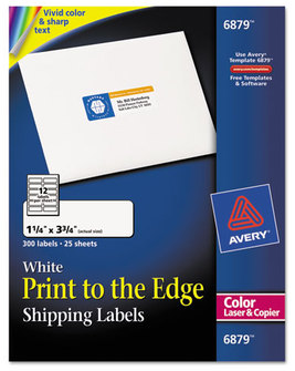 Avery® Vibrant Color Printing Mailing Labels Laser Color-Print w/ Sure Feed, 1.25 x 3.75, White, 300/Pack