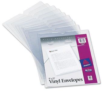 Avery® Heavyweight Clear Vinyl Envelope Top-Load Envelopes w/Thumb Notch, 9” x 12”, 10/Pack