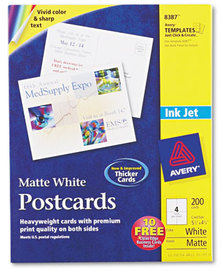 Avery® Printable Postcards Inkjet, 85 lb, 4.25 x 5.5, Matte White, 200 Cards, 4 Cards/Sheet, 50 Sheets/Box