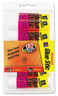 Avery® Permanent Glue Stic™ Value Pack, 0.26 oz, Applies White, Dries Clear, 18/Pack