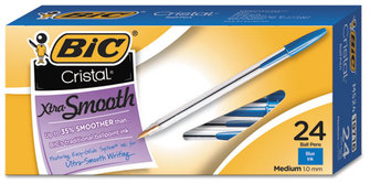 BIC® Cristal® Xtra Smooth Ballpoint Pen,  Blue Ink, 1mm, Medium, 24/Pack