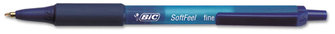 BIC® Soft Feel® Retractable Ballpoint Pen,  Blue Ink, .8mm, Fine, Dozen